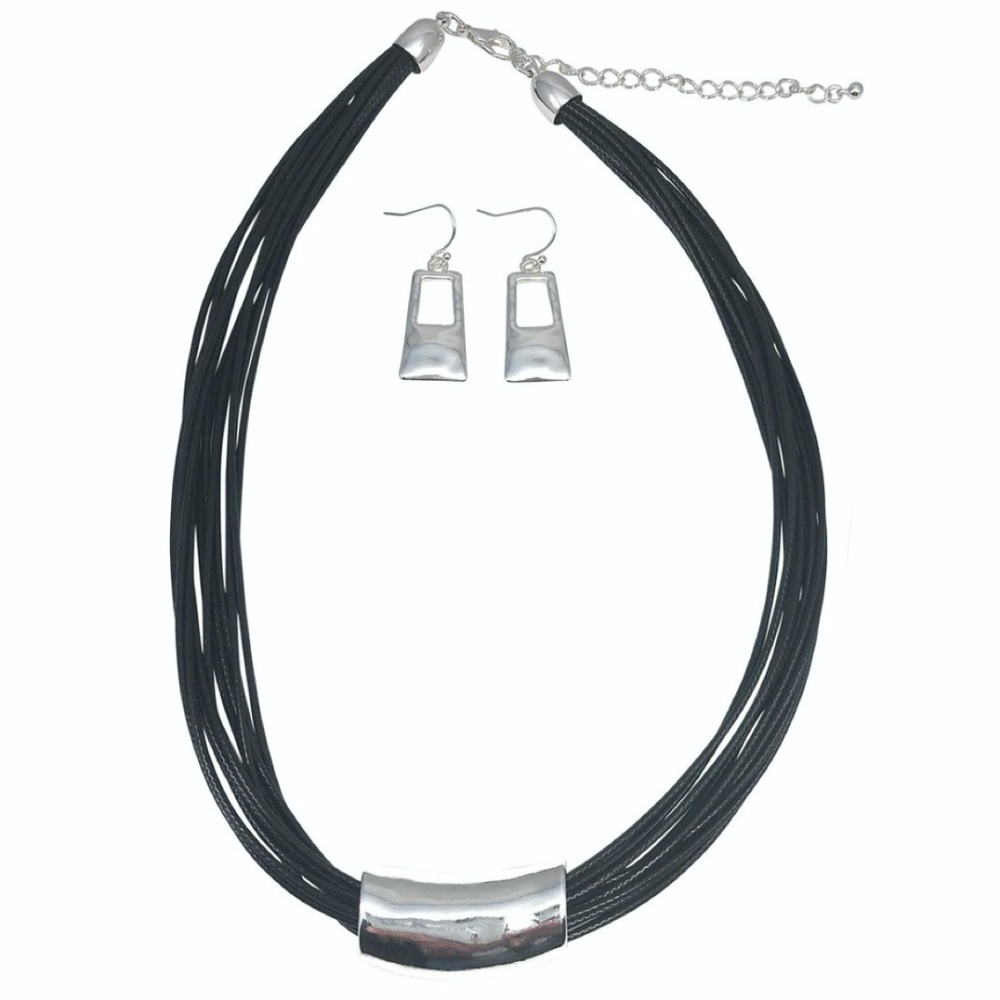 Pendant Necklace Black Cords w/Earrings - Picture 2 of 4
